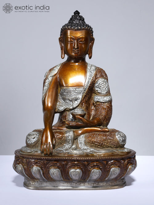 12" Lord Buddha Seated in Bhumisparsha Mudra Brass Statue