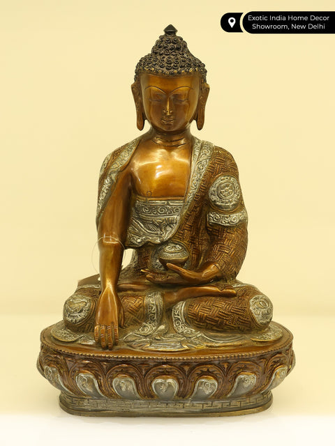12" Lord Buddha Seated in Bhumisparsha Mudra (Earth-Touching Gesture) | Brass Statue
