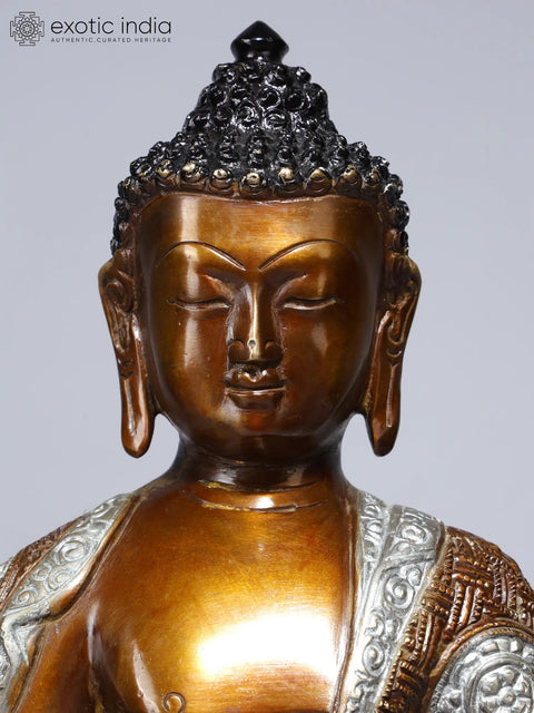 12" Lord Buddha Seated in Bhumisparsha Mudra (Earth-Touching Gesture) | Brass Statue