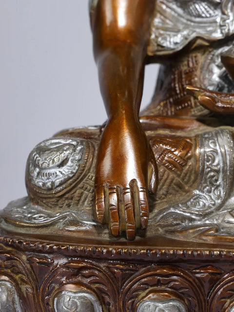 12" Lord Buddha Seated in Bhumisparsha Mudra (Earth-Touching Gesture) | Brass Statue