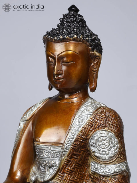 12" Lord Buddha Seated in Bhumisparsha Mudra (Earth-Touching Gesture) | Brass Statue