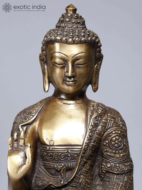 12" Lord Buddha Seated in Vitark Mudra | Brass Statue