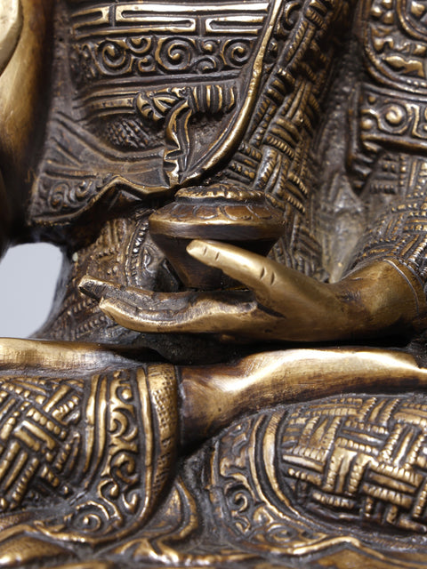 12" Lord Buddha Seated in Vitark Mudra | Brass Statue