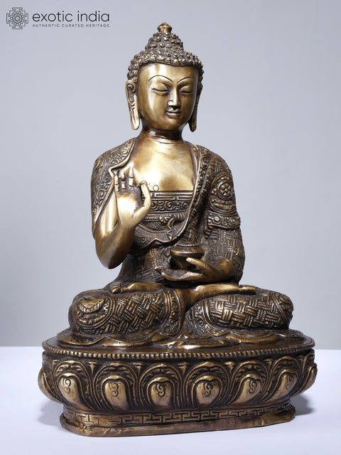 12" Lord Buddha Seated in Vitark Mudra | Brass Statue