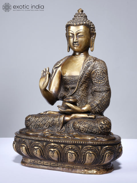 12" Lord Buddha Seated in Vitark Mudra | Brass Statue