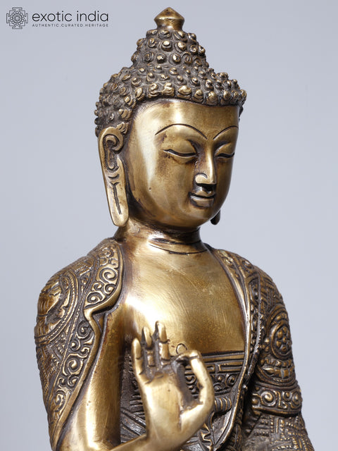 12" Lord Buddha Seated in Vitark Mudra | Brass Statue