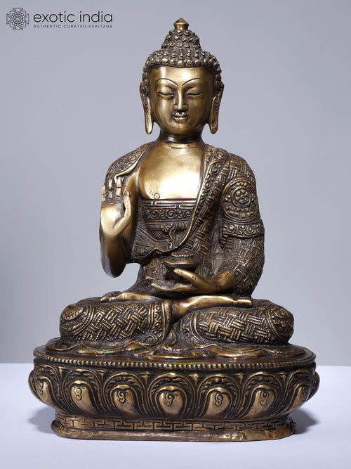 12" Lord Buddha Seated in Vitark Mudra Brass Statue