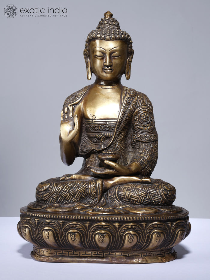 12" Lord Buddha Seated in Vitark Mudra Brass Statue
