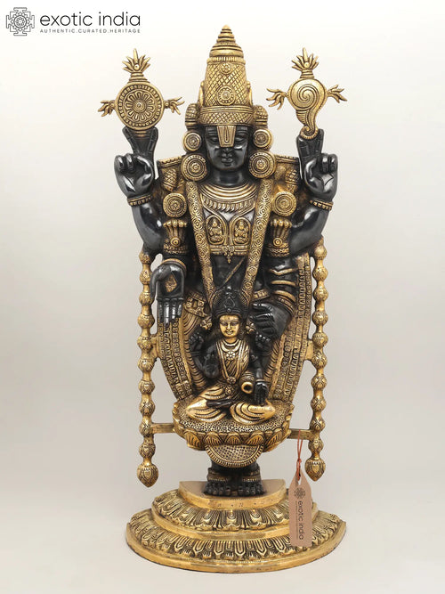 34" Tirupati Balaji Venkateshvara with Goddess Lakshmi Brass Statue