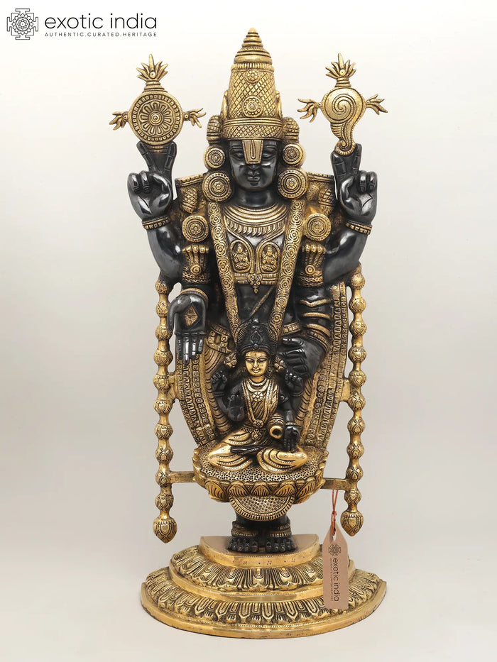 34" Tirupati Balaji Venkateshvara with Goddess Lakshmi Brass Statue
