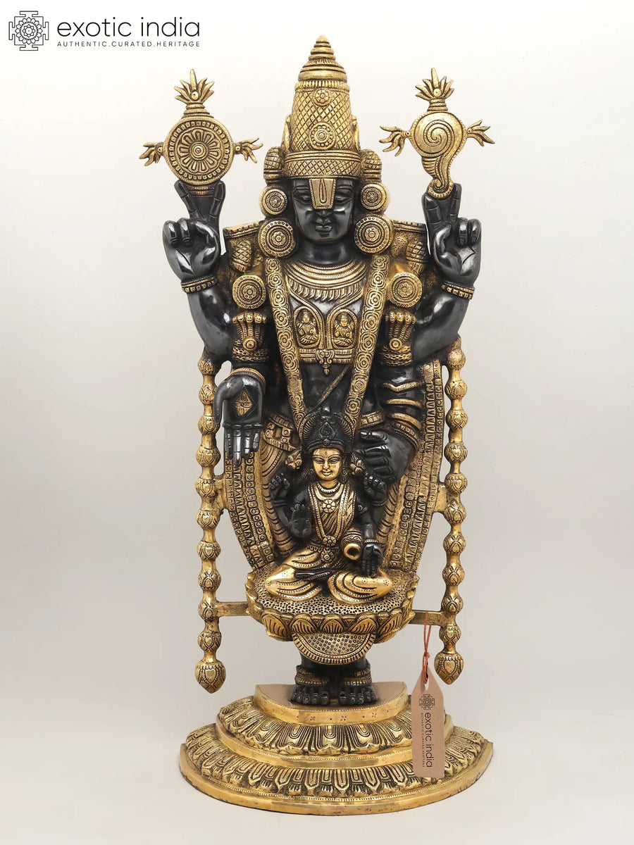 34" Tirupati Balaji Venkateshvara with Goddess Lakshmi Brass Statue