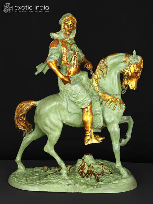 26" Brass Warrior on Horse Statue for Home Decor