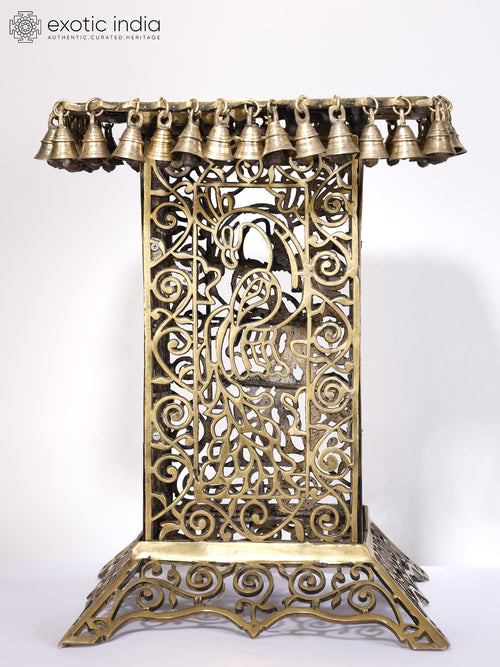 20" Brass Pedestal Statue with Dangling Bells for Pooja