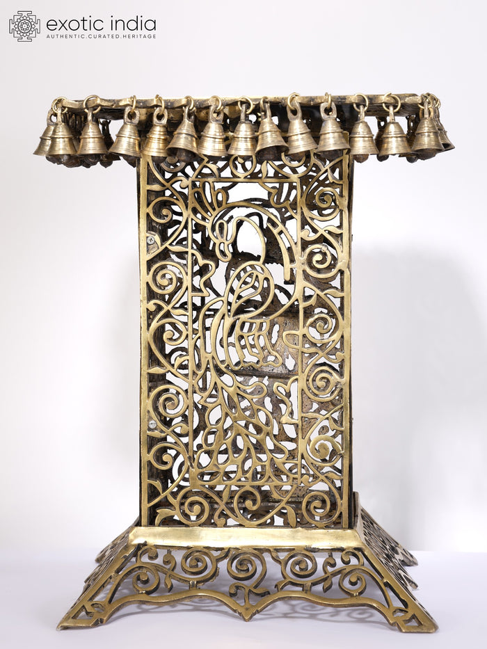 20" Brass Pedestal Statue with Dangling Bells for Pooja
