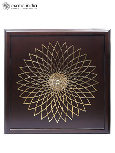 46" Large Wood Framed Mandala Art in Brass | Wall Hanging
