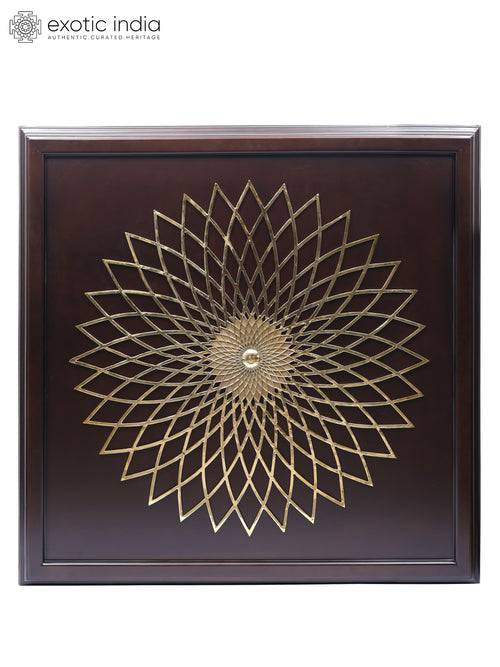 46" Large Wood Framed Mandala Brass Wall Hanging Art