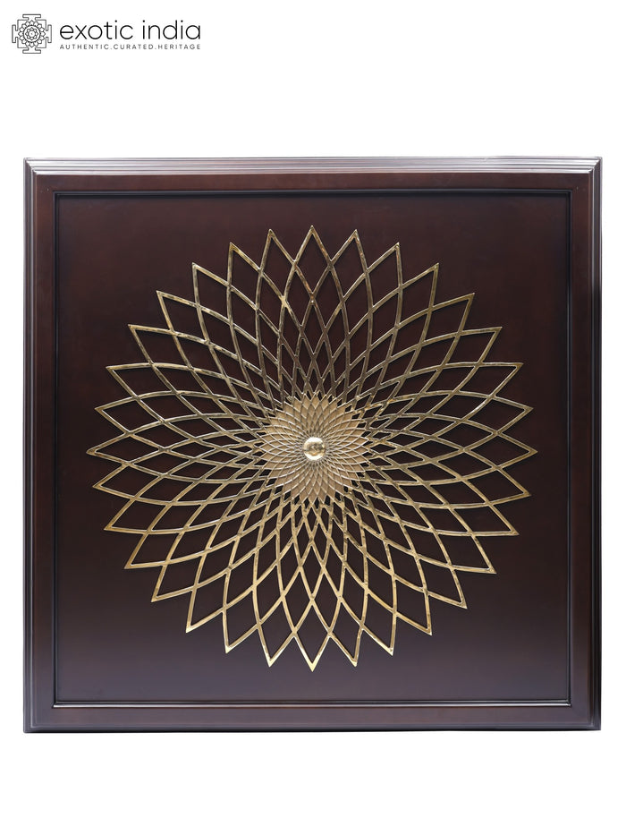 46" Large Wood Framed Mandala Art in Brass | Wall Hanging