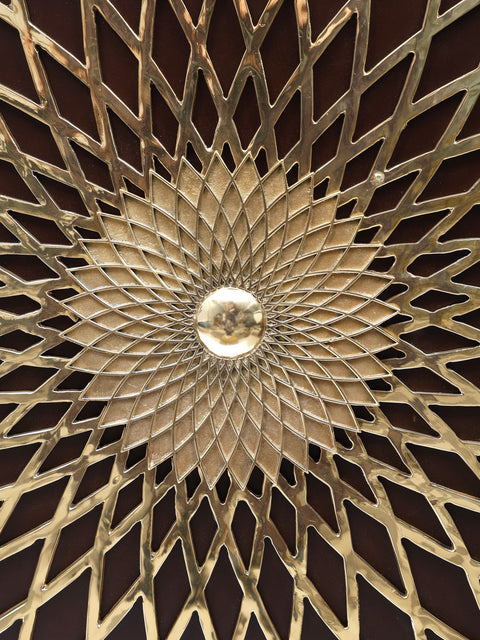 46" Large Wood Framed Mandala Art in Brass | Wall Hanging