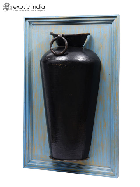 45" Large Wood Framed Decorative Brass Planter | Wall Hanging