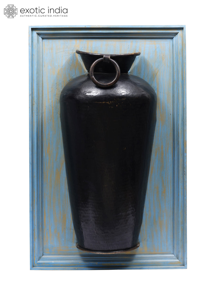 45" Large Wood Framed Brass Planter Wall Hanging for Home Decor