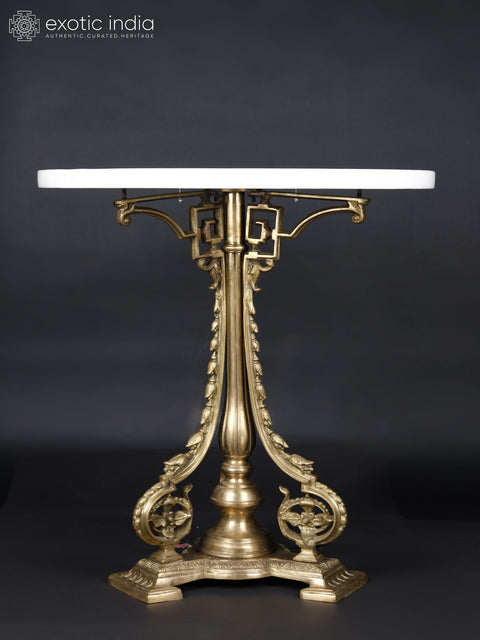 29" Designer Round Table | Brass and White Marble