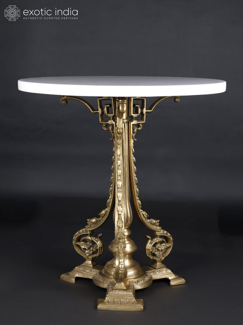 29" Designer Round Table | Brass and White Marble