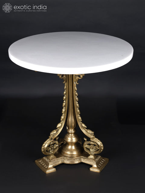 29" Designer Round Table | Brass and White Marble