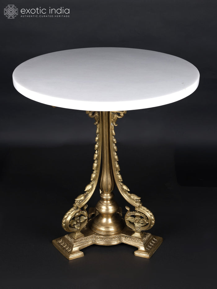 29" Designer Brass and Marble Round Table