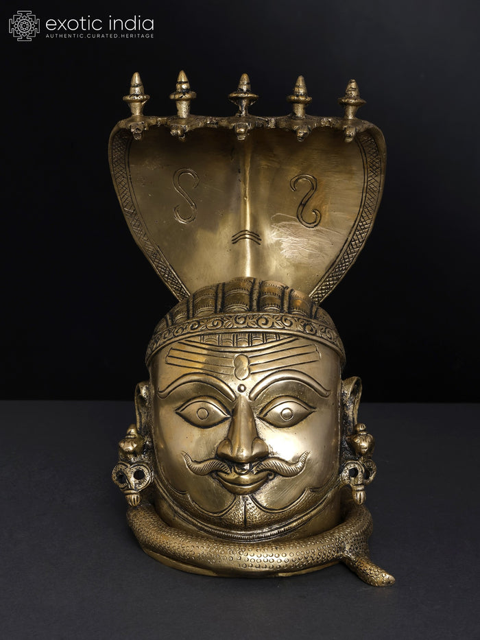 9" Brass Shiva Mukhalingam Statue With Nagabharanam