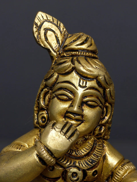 3" Small Butter Krishna (Makhanchor) | Brass Statue