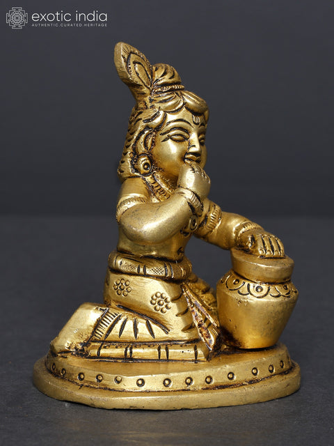 3" Small Butter Krishna (Makhanchor) | Brass Statue