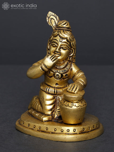 3" Small Butter Krishna (Makhanchor) | Brass Statue