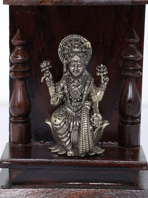 6" Small Superfine Goddess Lakshmi Temple | Brass Statue with Wooden Temple | Wall Hanging