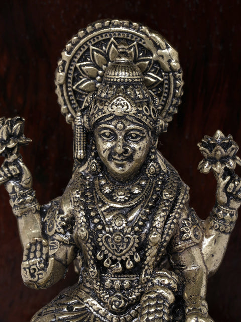6" Small Superfine Goddess Lakshmi Temple | Brass Statue with Wooden Temple | Wall Hanging