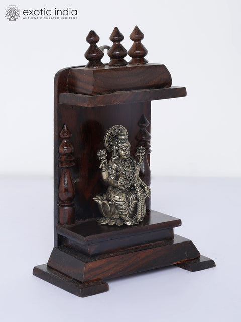 6" Small Superfine Goddess Lakshmi Temple | Brass Statue with Wooden Temple | Wall Hanging