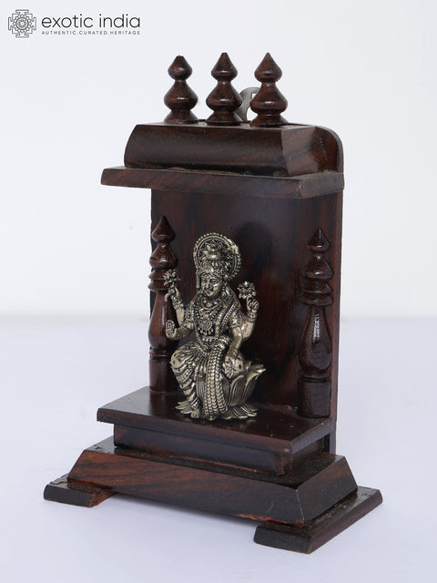 6" Small Superfine Goddess Lakshmi Temple | Brass Statue with Wooden Temple | Wall Hanging
