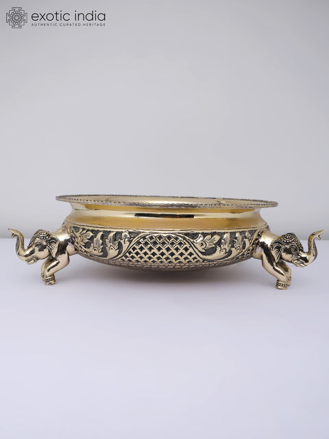 12" Superfine Elephant Design Urli in Brass