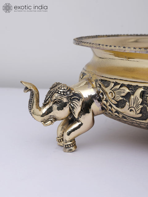 12" Superfine Elephant Design Urli in Brass