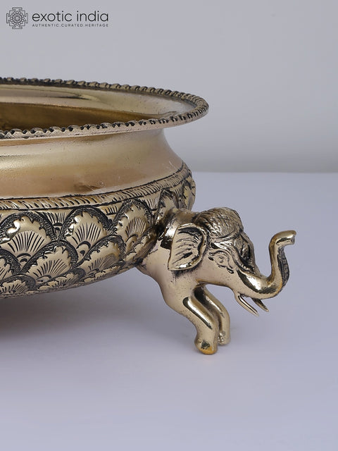 12" Superfine Designer Urli with Elephants in Brass