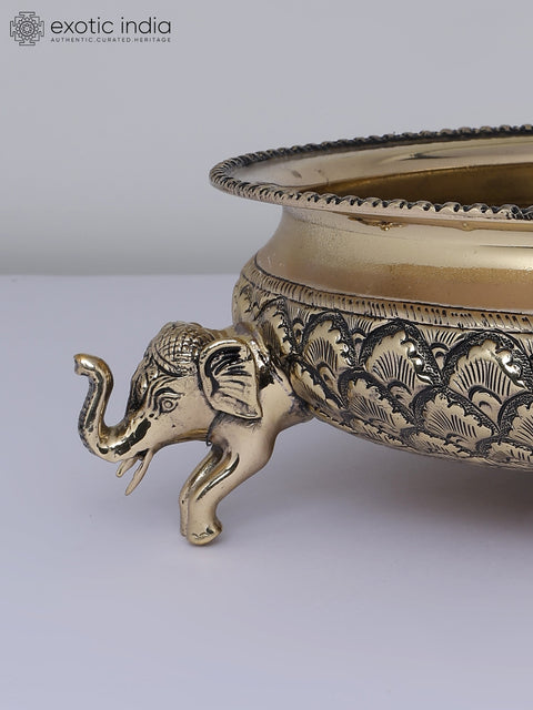 12" Superfine Designer Urli with Elephants in Brass