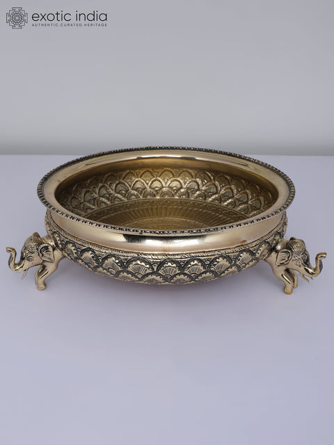 12" Superfine Designer Urli with Elephants in Brass