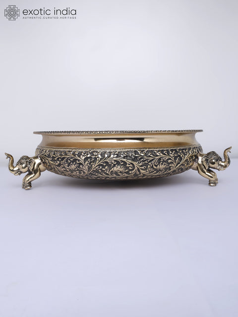 14" Superfine Elephant Design Brass Urli