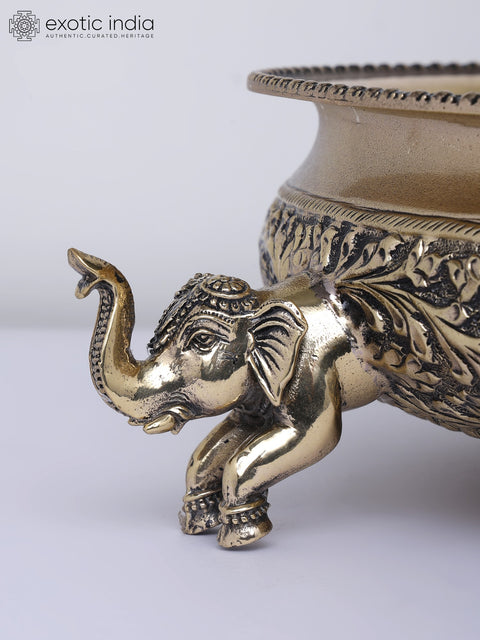 14" Superfine Elephant Design Brass Urli