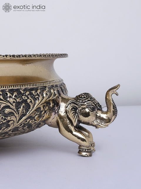 14" Superfine Elephant Design Brass Urli