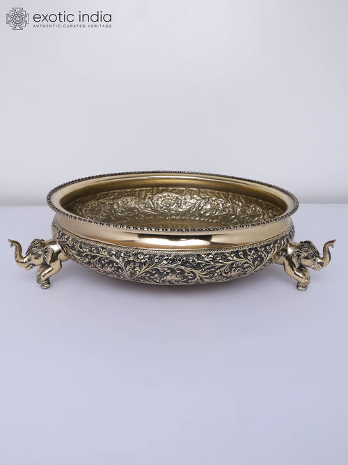 14" Superfine Elephant Design Brass Urli Bowl