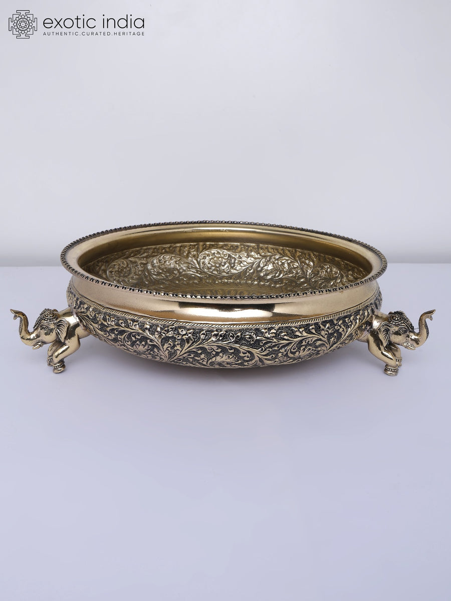 14" Superfine Elephant Design Brass Urli Bowl