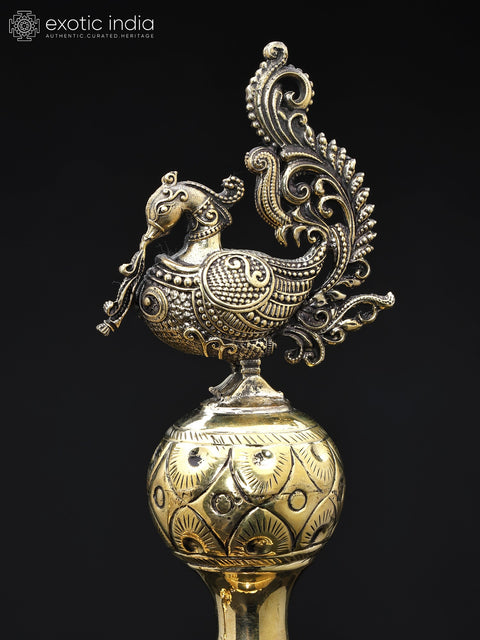 25" Pair of Superfine Peacock Lamps in Brass