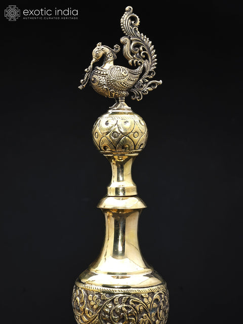 25" Pair of Superfine Peacock Lamps in Brass