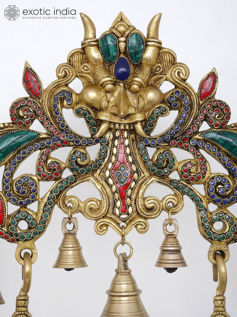 29" Pair of Radha-Krishna on Kirtimukha Swing with Bells | Brass with Inlay Work