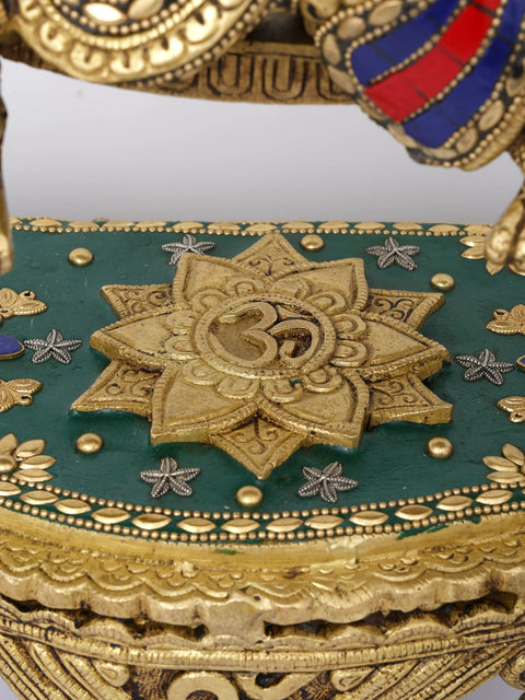 29" Pair of Radha-Krishna on Kirtimukha Swing with Bells | Brass with Inlay Work